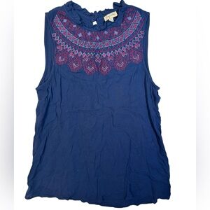 Lily White Embroidered Boho Sleeveless Top Small Navy Blue‎
